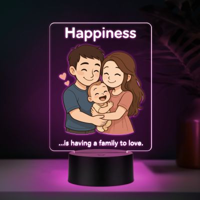 Happiness is Having A Family to Love Quote Engraved LED Night Lamp with Automatic Color Changing Light Gift for Parents Bedroom Decor Light